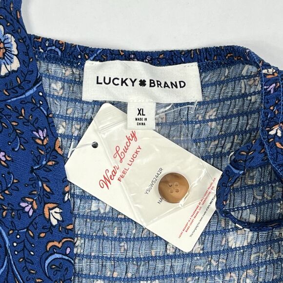 NEW Lucky Brand Blue Floral Fit & Flare Drawstring Waist Midi Sundress XL - Picture 7 of 9